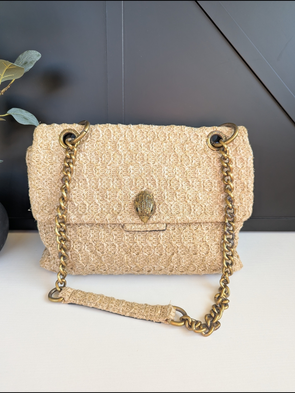 Kurt Geiger Beige Woven Chain-Handle Shoulder Bag